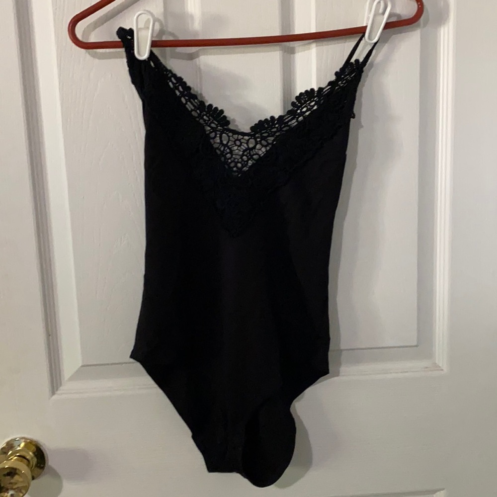 Black lace cross back bodysuit